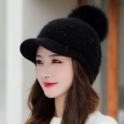 Women's Rabbit Fur Ball Plus Velvet Warm Woolen Hat - L&M LIFE PRODUCTS