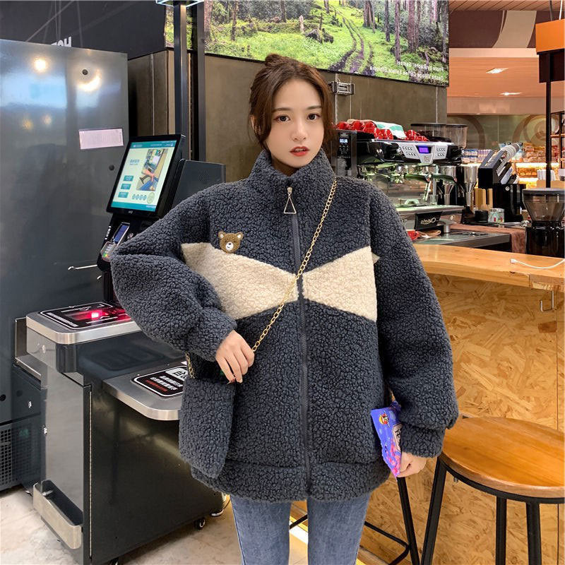 Lamb Wool Plus Velvet Jacket Female Design Sense Contrast Color - L&M LIFE PRODUCTS