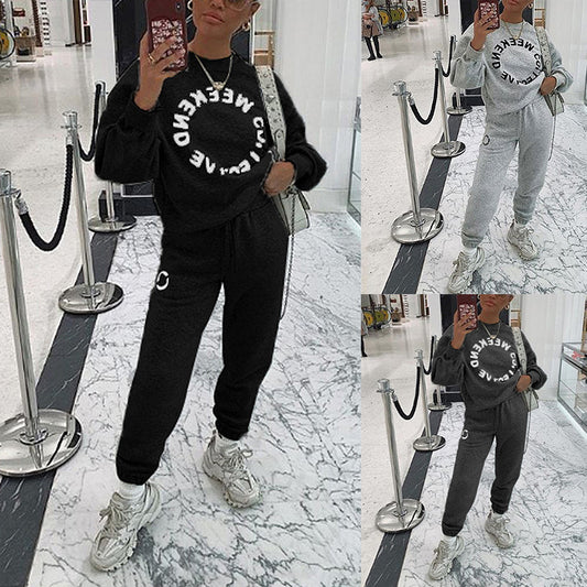Letter Print Long-Sleeved Loose Casual Sweater Suit - L&M LIFE PRODUCTS