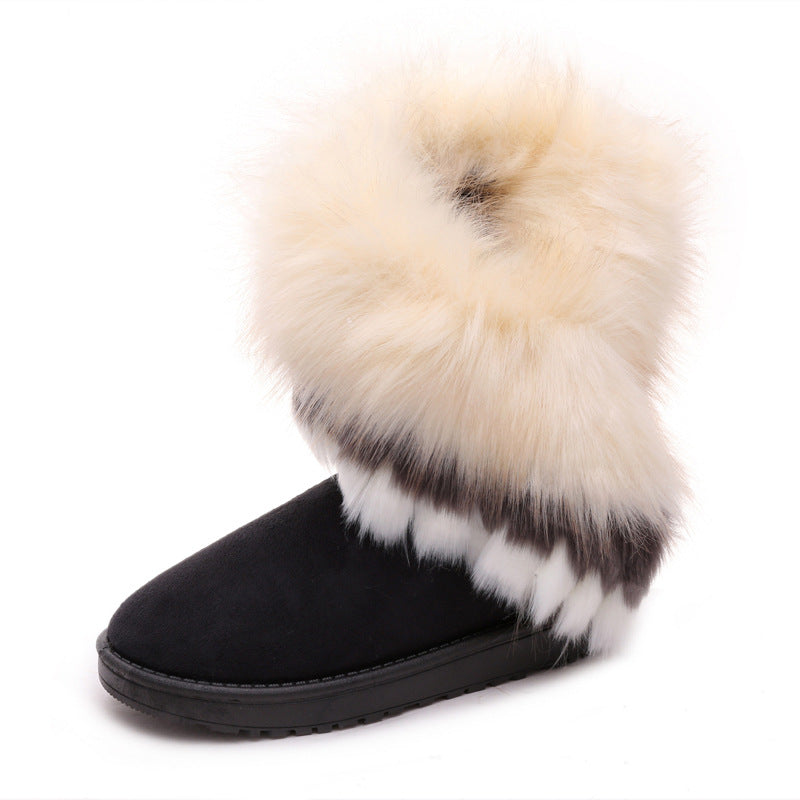 Winter Snow Boots Thick Fluffy Fox Fur Waterproof Non-slip Warm Cotton - L&M LIFE PRODUCTS