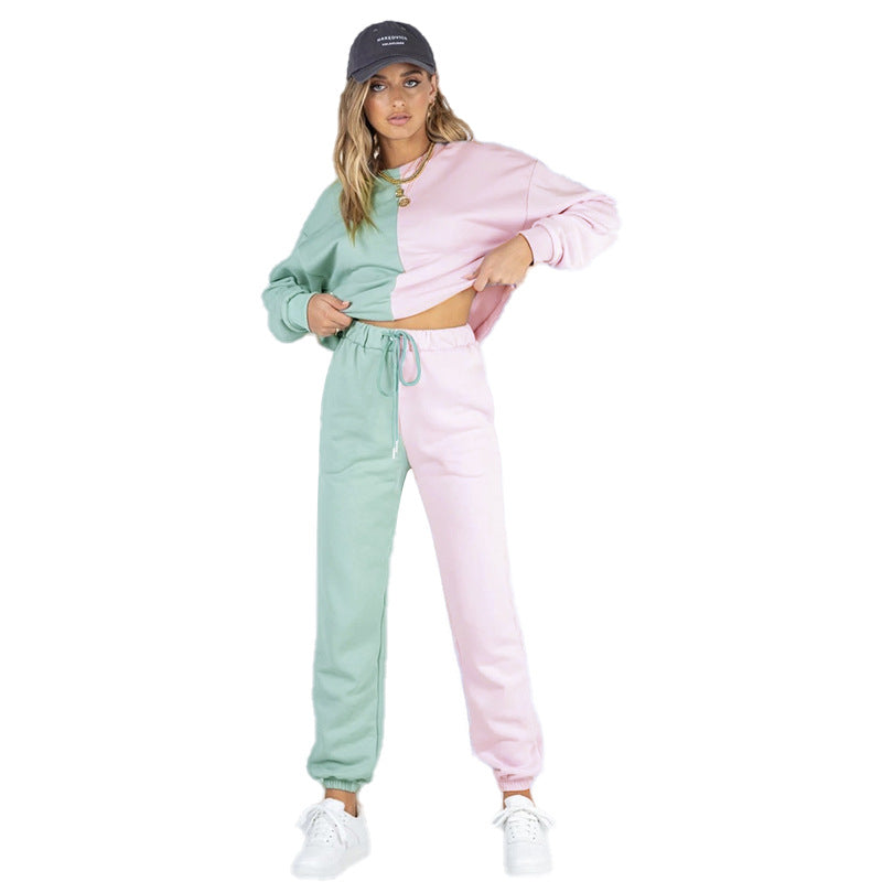 Symmetrical Stitching Round Neck Trousers Women's Long-sleeved Sweater Suit - L&M LIFE PRODUCTS