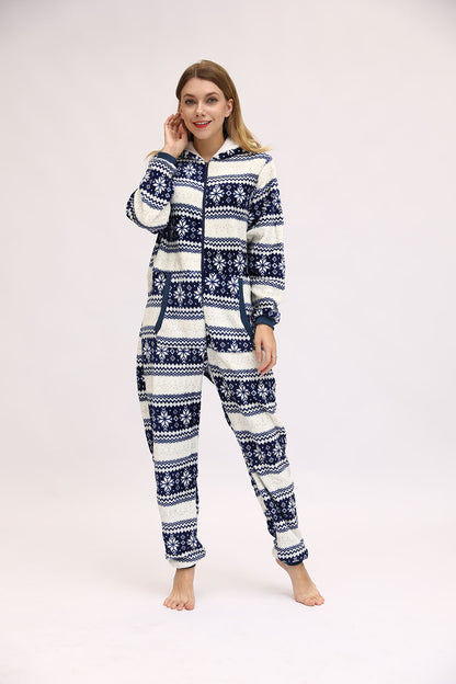 European And American Ladies Christmas Day Fawn Snowflake Flannel One-Piece Pajamas Home Wear - L&M LIFE PRODUCTS