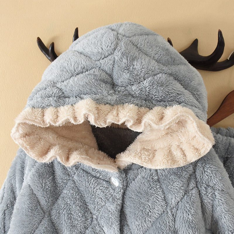 Pajamas Women Plus Cotton Coral Velvet Thick Quilted Cartoon Mid-length Flannel Home Service Suit - L&M LIFE PRODUCTS