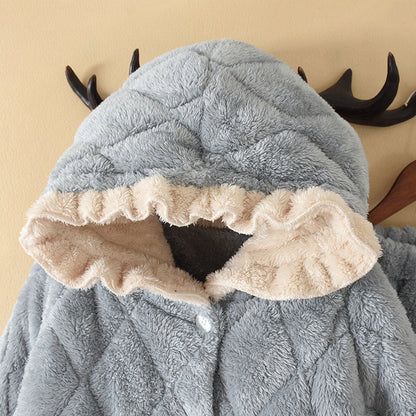 Pajamas Women Plus Cotton Coral Velvet Thick Quilted Cartoon Mid-length Flannel Home Service Suit - L&M LIFE PRODUCTS