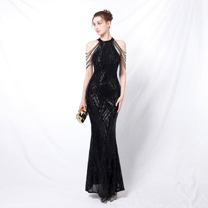 Backless Evening Dress Women Party Dress Long Wear Sequin Fabric Cheap - L&M LIFE PRODUCTS