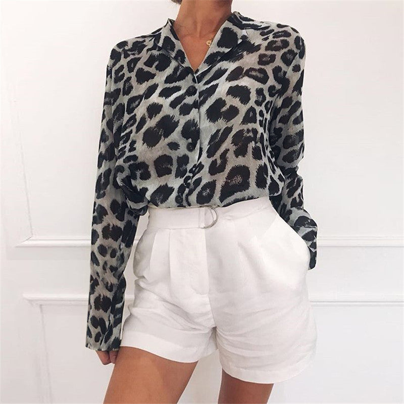 Vintage Blouse Long Sleeve Leopard Print Blouse Turn Down Collar Office Shirt Tunic Casual Loose Tops Plus Size - L&M LIFE PRODUCTS