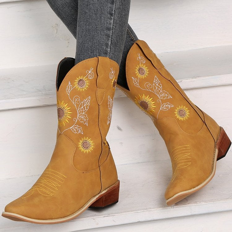 Embroidered sunflower figure fashion Martin boots - L&M LIFE PRODUCTS