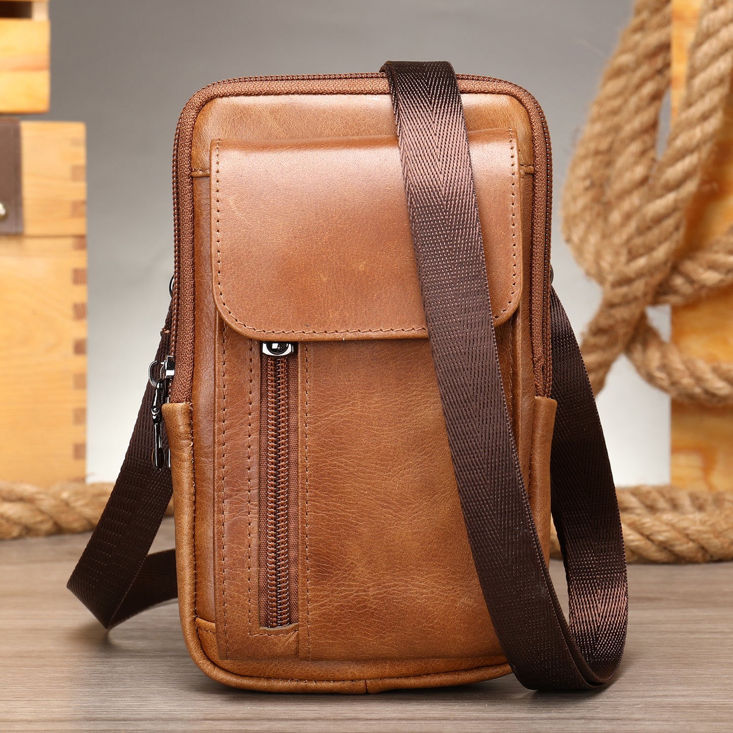 Men's Leather Casual One-shoulder Messenger Bag - L&M LIFE PRODUCTS