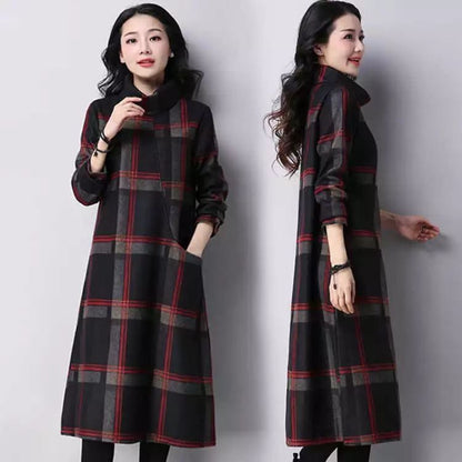 Woolen Dress Large Size Retro Plaid Autumn And Winter - L&M LIFE PRODUCTS