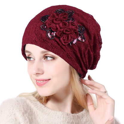 Casual Thin Lace Flower Pullover Hat - L&M LIFE PRODUCTS