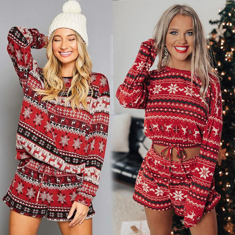 Women Printed Long Sleeve Loose Christmas Home Set - L&M LIFE PRODUCTS