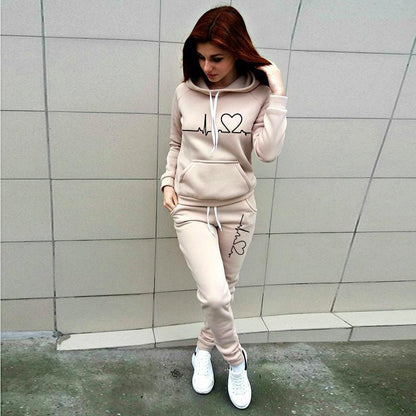 Fashion Love Printed Fleece Sports Suit Women - L&M LIFE PRODUCTS