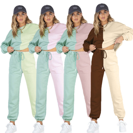 Symmetrical Stitching Round Neck Trousers Women's Long-sleeved Sweater Suit - L&M LIFE PRODUCTS
