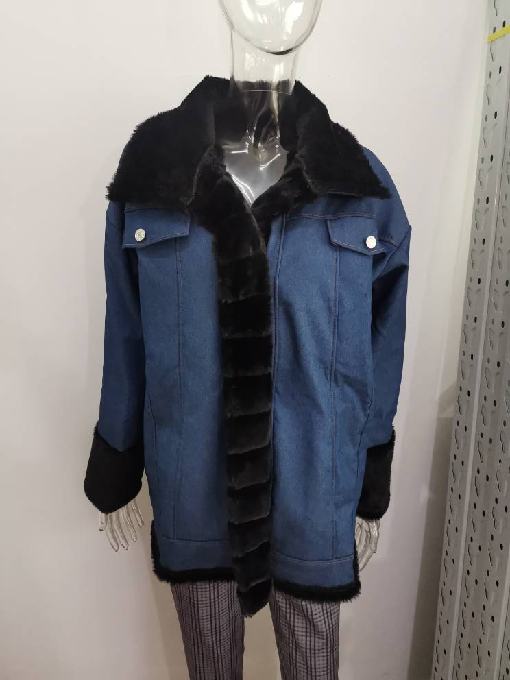 Ladies Fur One Denim Long Long Sleeve Coat - L&M LIFE PRODUCTS