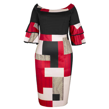 New Style Flying Sleeves Three-quarter Plus Size Women's Printed Dress - L&M LIFE PRODUCTS