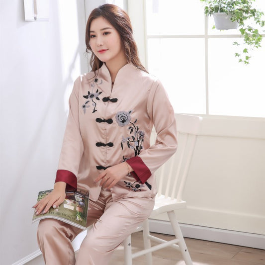 Retro Ethnic Style Plus Size Embroidery Long-sleeved Home Wear Two-piece Pajamas - L&M LIFE PRODUCTS