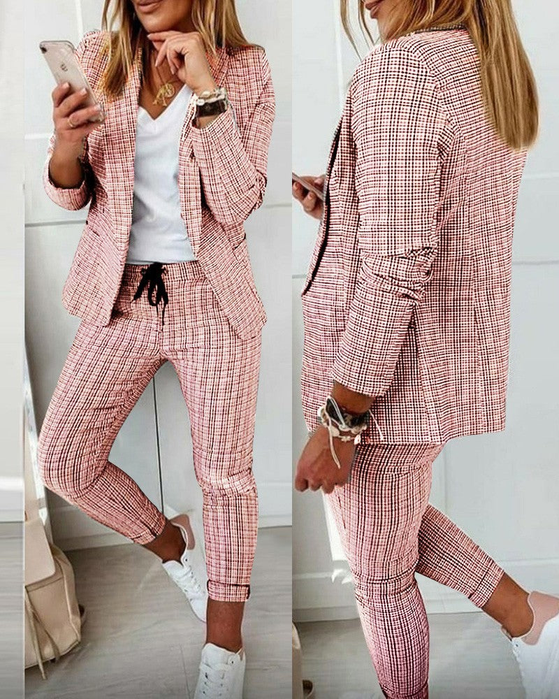 New Plaid Casual Women's Straight Trousers Suit - L&M LIFE PRODUCTS