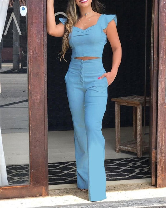 Slim Blouse And High Waist Long Pants Temperament Suit Women - L&M LIFE PRODUCTS