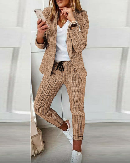 New Plaid Casual Women's Straight Trousers Suit - L&M LIFE PRODUCTS