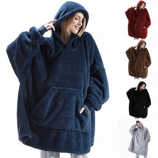 Hoodie Sweatshirt With Big Pocket Tops Sweater Comfortable Loose Double-Sided Fleece Thicker Wearable Blanket - L&M LIFE PRODUCTS