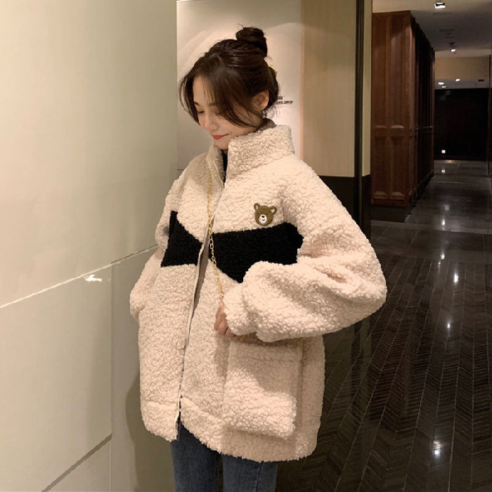 Lamb Wool Plus Velvet Jacket Female Design Sense Contrast Color - L&M LIFE PRODUCTS
