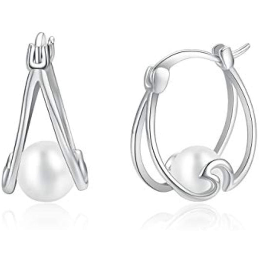 Sterling Silver Pearl Hoop Earrings Small Hoop Earrings for Women - L&M LIFE PRODUCTS