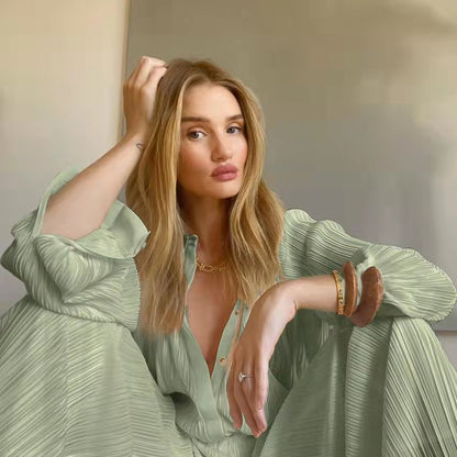 New Autumn And Winter Pleated Shirt  Pleated Trousers Suit - L&M LIFE PRODUCTS