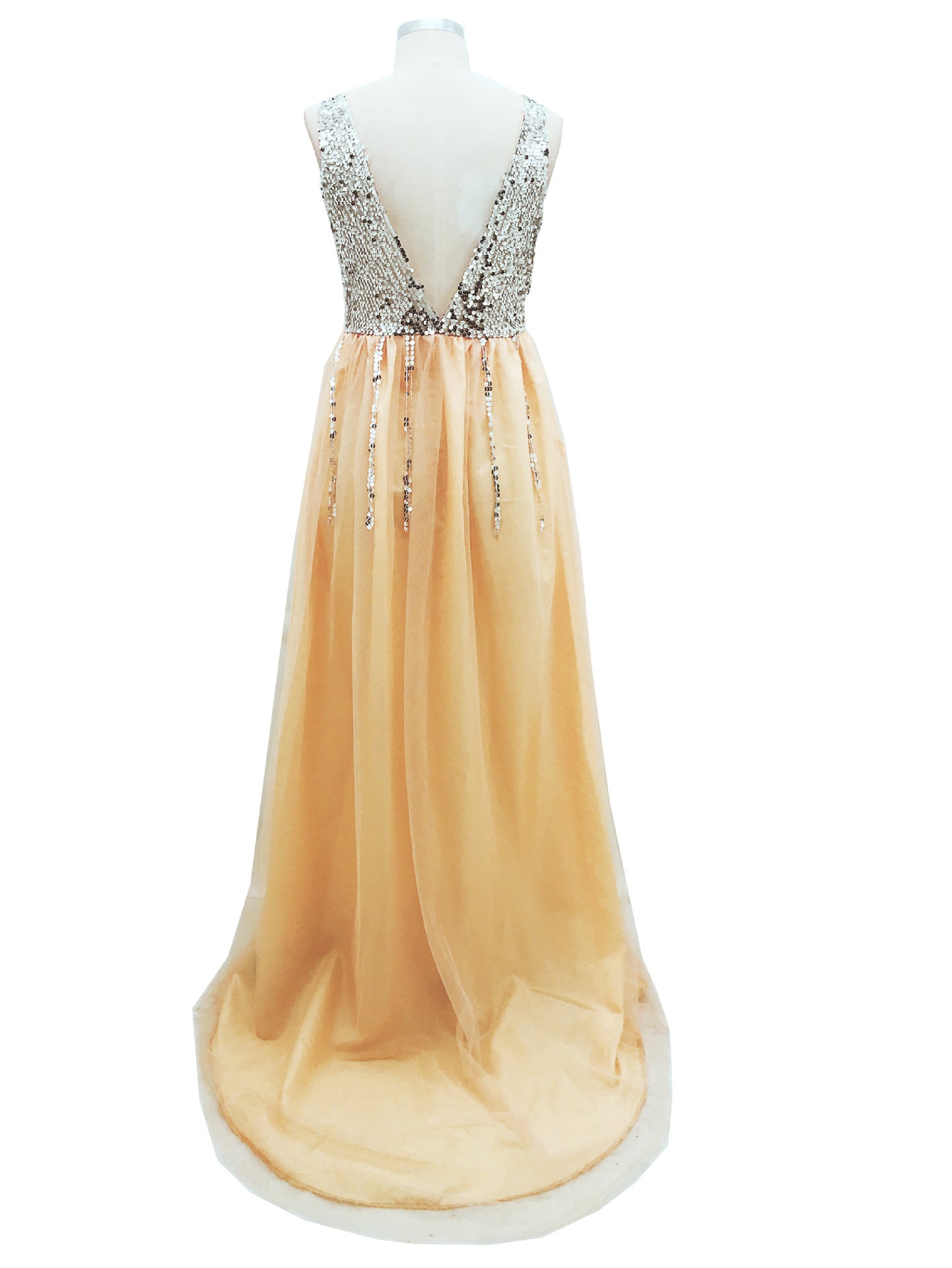 Hot Sale Front And Back V-neck Sequined Floor-length Dovetail Dress - L&M LIFE PRODUCTS