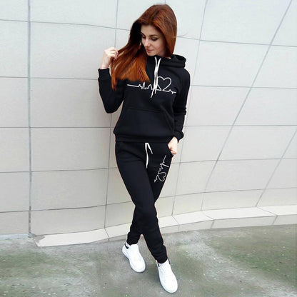 Fashion Love Printed Fleece Sports Suit Women - L&M LIFE PRODUCTS