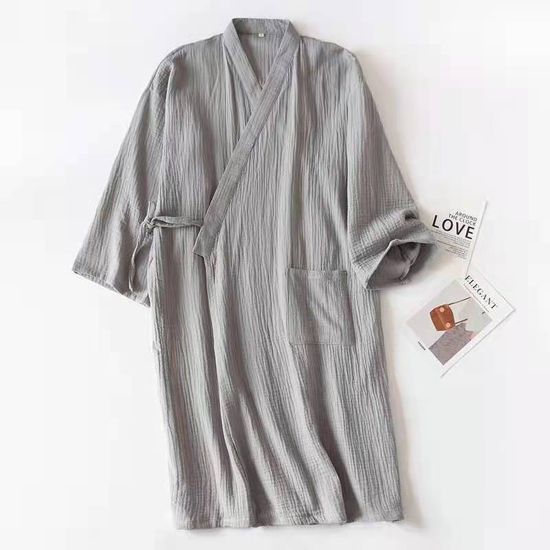 Woven Cotton Double-layer Gauze Robe Pajamas, Washed Cotton Yarn Bathrobe, Thin - L&M LIFE PRODUCTS