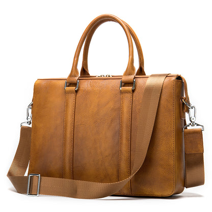 Men's Simple Solid Color Leather Briefcase - L&M LIFE PRODUCTS