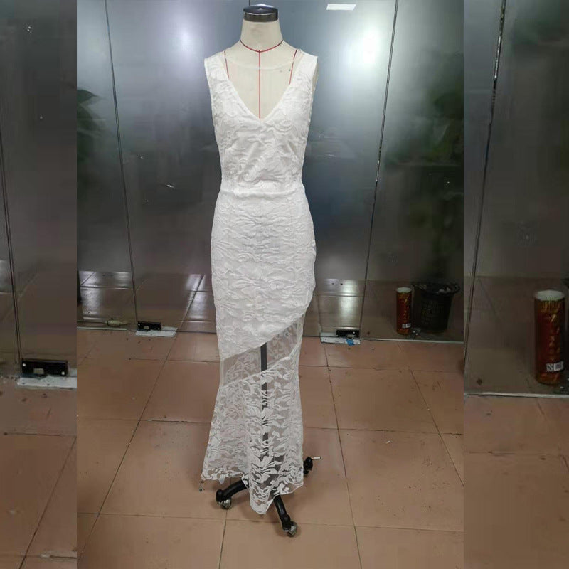 Fashion Sexy Lace Hollow Sleeveless Dress Long Skirt - L&M LIFE PRODUCTS