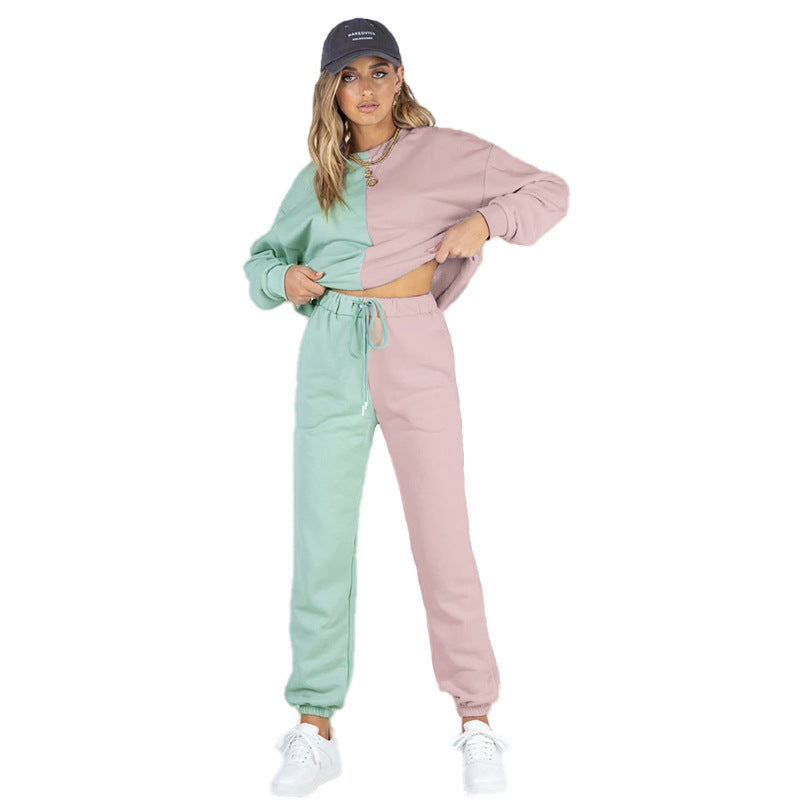Symmetrical Stitching Round Neck Trousers Women's Long-sleeved Sweater Suit - L&M LIFE PRODUCTS