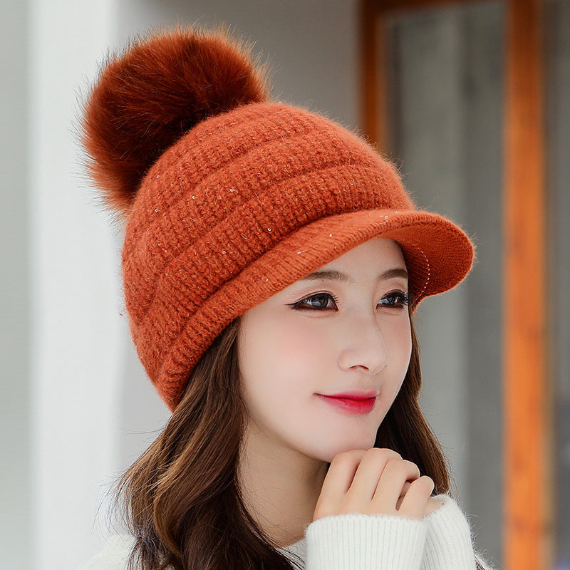 Women's Rabbit Fur Ball Plus Velvet Warm Woolen Hat - L&M LIFE PRODUCTS