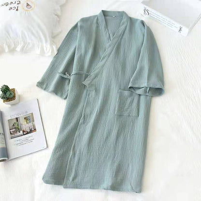 Woven Cotton Double-layer Gauze Robe Pajamas, Washed Cotton Yarn Bathrobe, Thin - L&M LIFE PRODUCTS