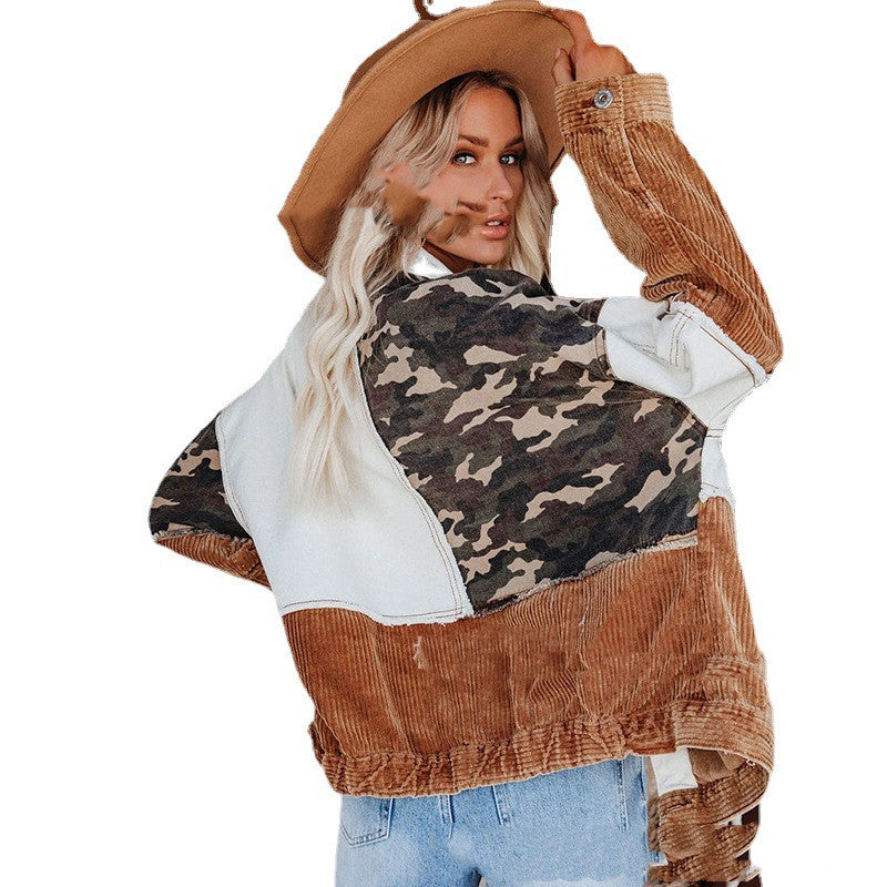 Lapel Retro Camouflage Corduroy Jacket - L&M LIFE PRODUCTS