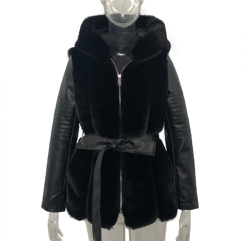 New Style Fur Belt Belt Hooded Zipper Jacket Women's Clothing - L&M LIFE PRODUCTS