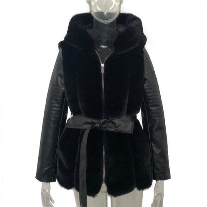 New Style Fur Belt Belt Hooded Zipper Jacket Women's Clothing - L&M LIFE PRODUCTS