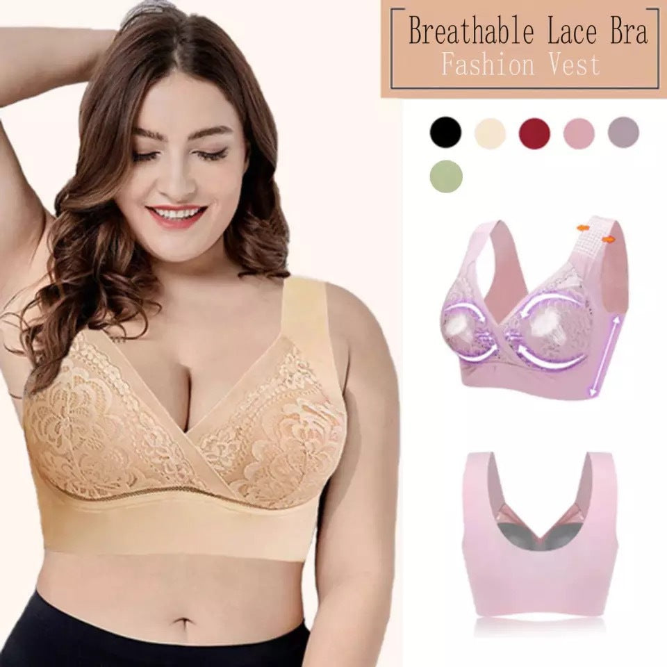 Women's Plus Size Gather Lace Bra Without Steel Ring Decompression Straps - L&M LIFE PRODUCTS