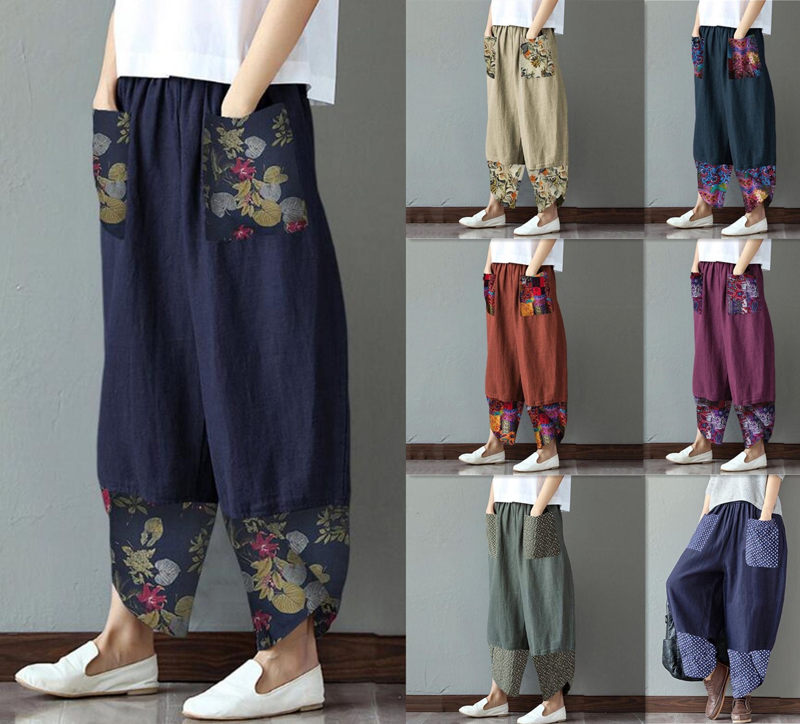 Quilted Cotton And Linen Wide Leg Trousers Loose Women's Dress - L&M LIFE PRODUCTS