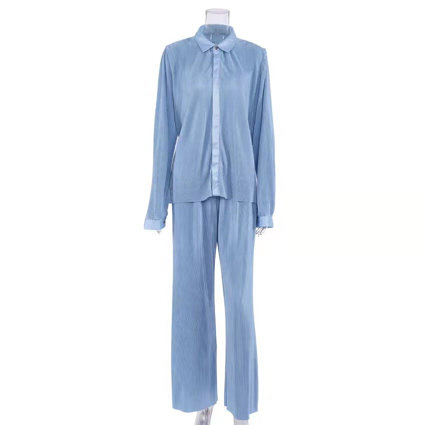 New Autumn And Winter Pleated Shirt  Pleated Trousers Suit - L&M LIFE PRODUCTS