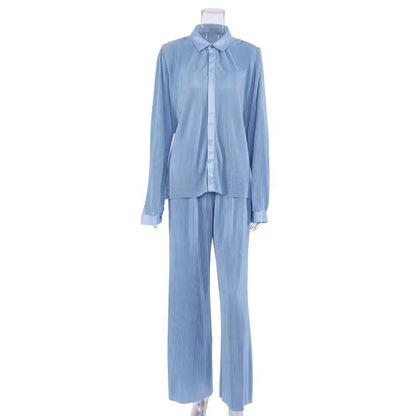 New Autumn And Winter Pleated Shirt  Pleated Trousers Suit - L&M LIFE PRODUCTS