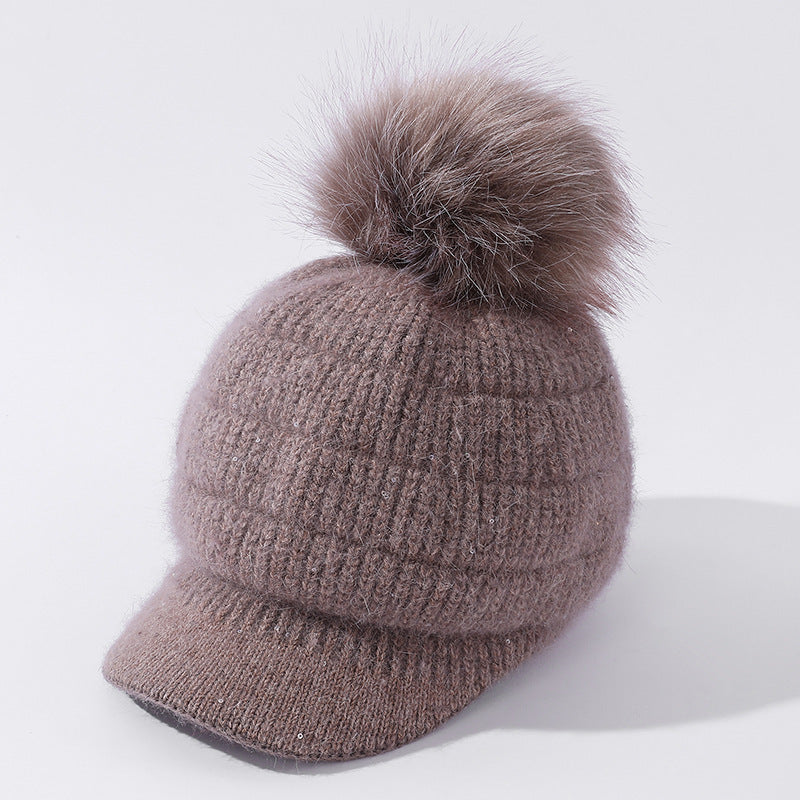 Women's Rabbit Fur Ball Plus Velvet Warm Woolen Hat - L&M LIFE PRODUCTS