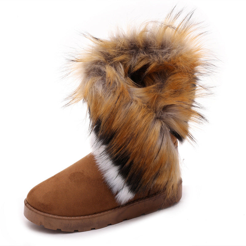 Winter Snow Boots Thick Fluffy Fox Fur Waterproof Non-slip Warm Cotton - L&M LIFE PRODUCTS