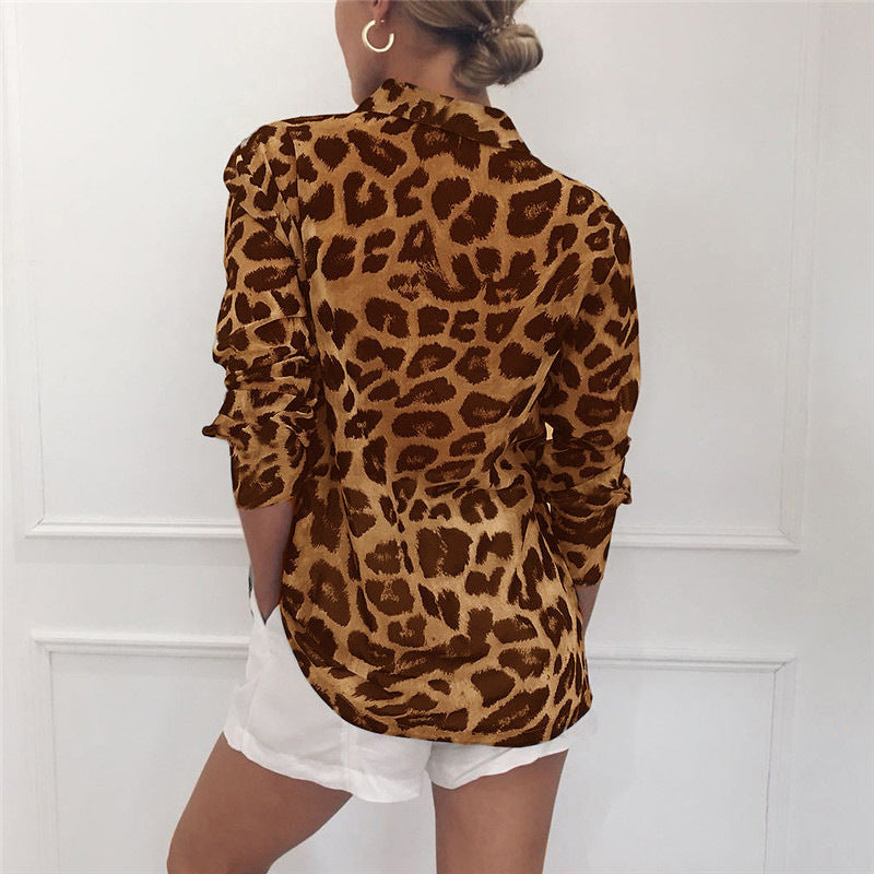 Vintage Blouse Long Sleeve Leopard Print Blouse Turn Down Collar Office Shirt Tunic Casual Loose Tops Plus Size - L&M LIFE PRODUCTS
