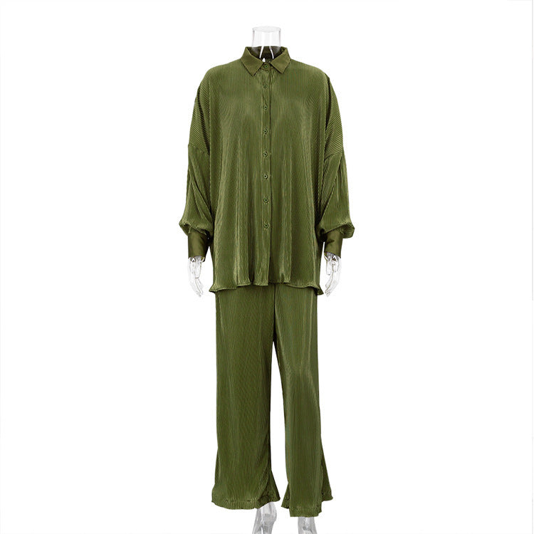 Women's Long-sleeved Pleated Loose High-waist Trouser Suit - L&M LIFE PRODUCTS