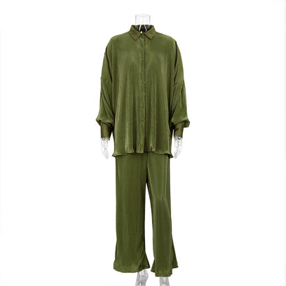 Women's Long-sleeved Pleated Loose High-waist Trouser Suit - L&M LIFE PRODUCTS