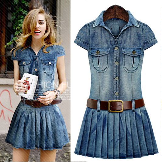 Summer New Retro Short-sleeved Denim Dress - L&M LIFE PRODUCTS